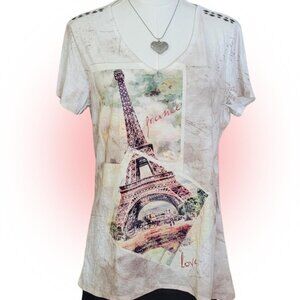 Y2K MCBLING RHINESTONE & STUDDED SHORT-SLEEVE PARIS T-SHIRT M